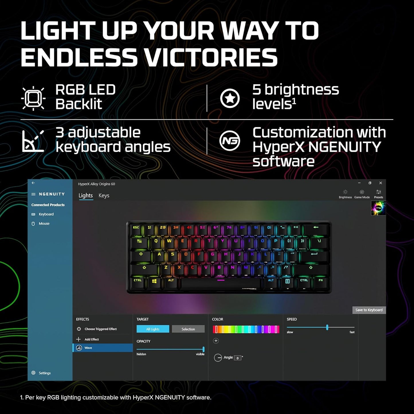 Alloy Origins 60 - Mechanical Gaming Keyboard - Ultra Compact 60% Form Factor - Tactile Aqua Switch - Double Shot PBT Keycaps - RGB LED Backlit - NGENUITY Software Compatible,Black