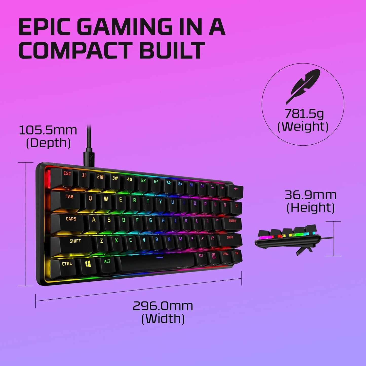 Alloy Origins 60 - Mechanical Gaming Keyboard - Ultra Compact 60% Form Factor - Tactile Aqua Switch - Double Shot PBT Keycaps - RGB LED Backlit - NGENUITY Software Compatible,Black
