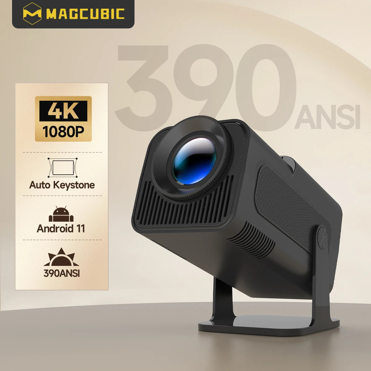 HY320 4K HD Android 11 Projector with WiFi 6, Allwinner H713, 390 ANSI Lumens, Bluetooth 5.0, 1920x1080P, Portable Outdoor Upgrade from HY300