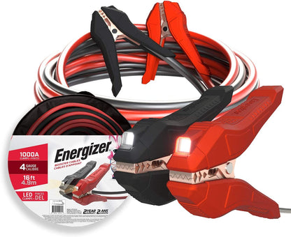 Jumper Cables for Car Battery with Built-In LED Lights, Heavy Duty Automotive Booster Cables for Jump Starting Dead or Weak Batteries - Carrying Bag Included (16-Feet (4-Gauge)