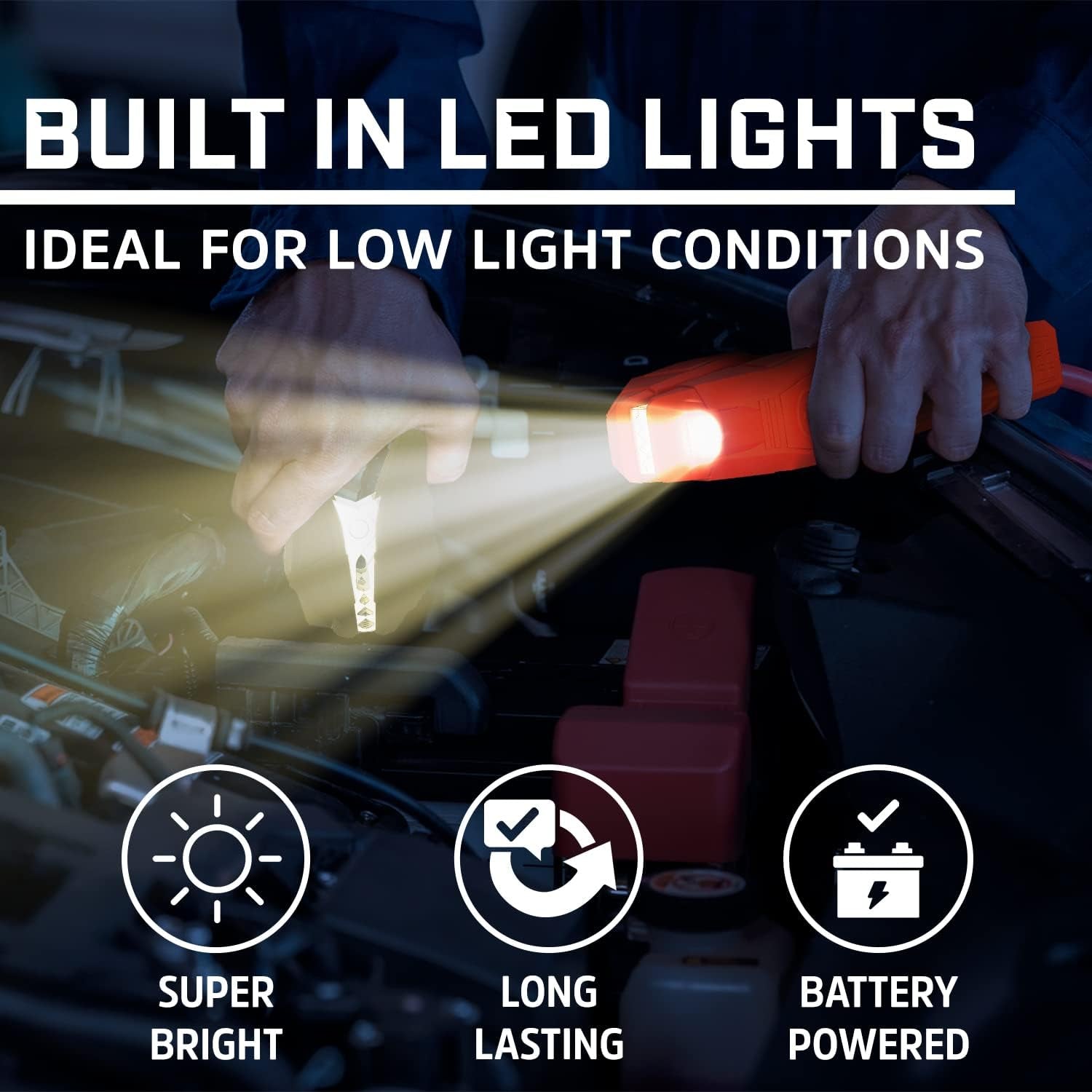 Jumper Cables for Car Battery with Built-In LED Lights, Heavy Duty Automotive Booster Cables for Jump Starting Dead or Weak Batteries - Carrying Bag Included (16-Feet (4-Gauge)