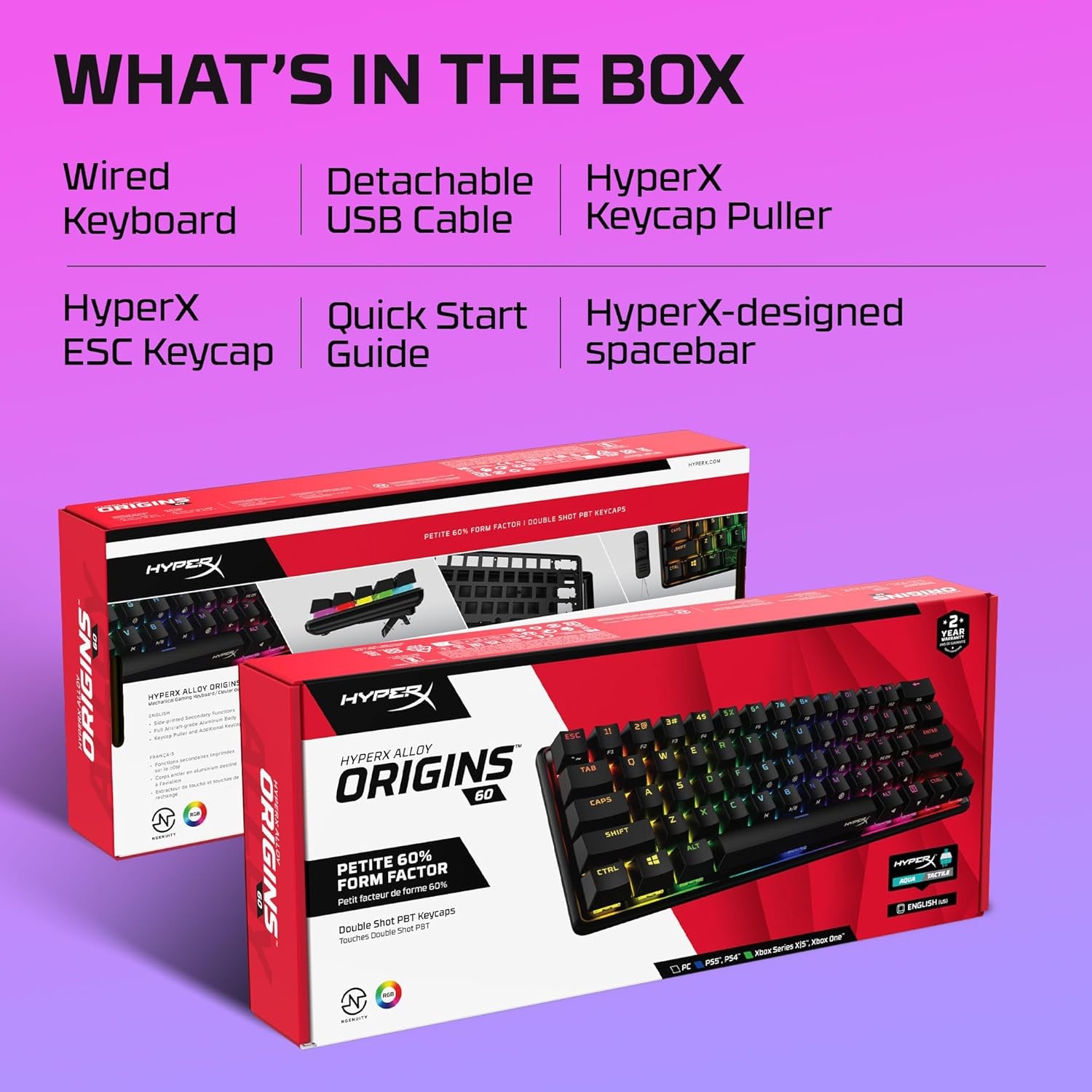 Alloy Origins 60 - Mechanical Gaming Keyboard - Ultra Compact 60% Form Factor - Tactile Aqua Switch - Double Shot PBT Keycaps - RGB LED Backlit - NGENUITY Software Compatible,Black