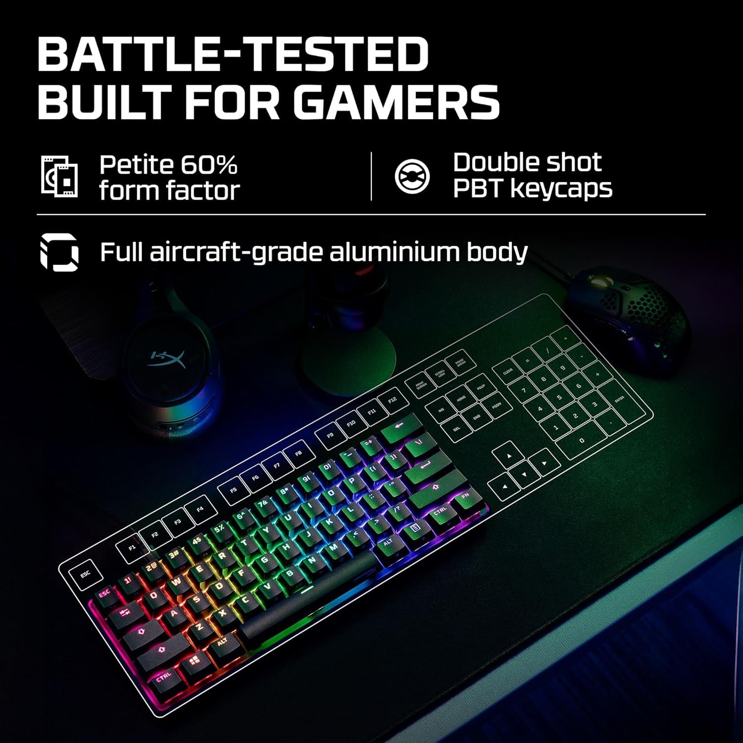 Alloy Origins 60 - Mechanical Gaming Keyboard - Ultra Compact 60% Form Factor - Tactile Aqua Switch - Double Shot PBT Keycaps - RGB LED Backlit - NGENUITY Software Compatible,Black