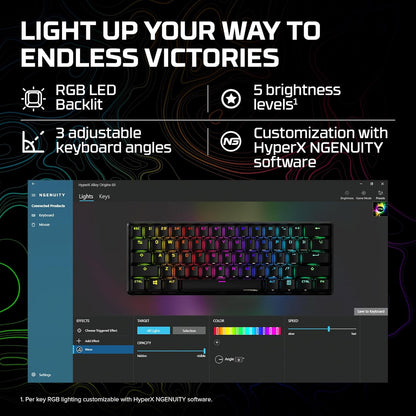 Alloy Origins 60 - Mechanical Gaming Keyboard - Ultra Compact 60% Form Factor - Tactile Aqua Switch - Double Shot PBT Keycaps - RGB LED Backlit - NGENUITY Software Compatible,Black