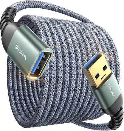USB Extension Cable,Usb Extender,Usb 3.0 Extension Cable, Male to Female Cord High Data Transfer Compatible with Webcam,Usbkeyboard,Flash Drive,Hard Drive,Printer,10Ft,Grey